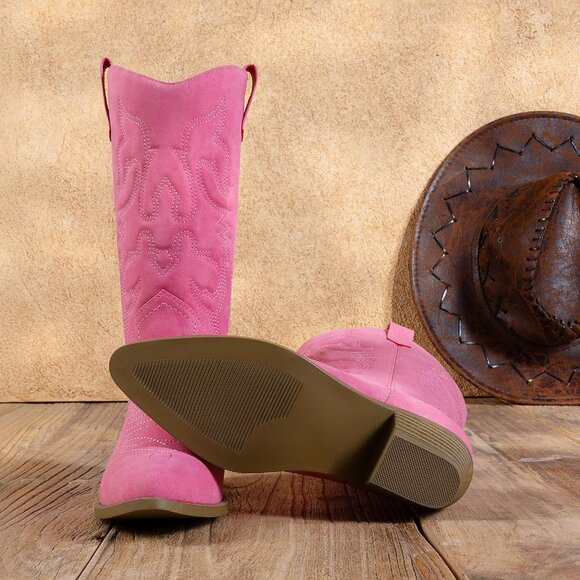 DREAM PAIRS Womens  Hot Pink Cowboy Western Cowgirl Boots Pointed Toe Wide Calf - Picture 4 of 8